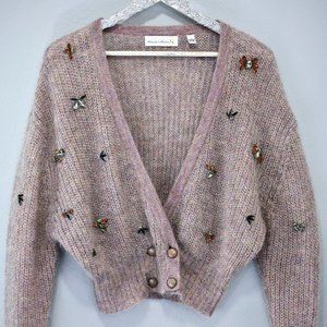 *Unique* Rose Wool Blend Oversized Sweater w Crystal Accents SMALL Anthropologie